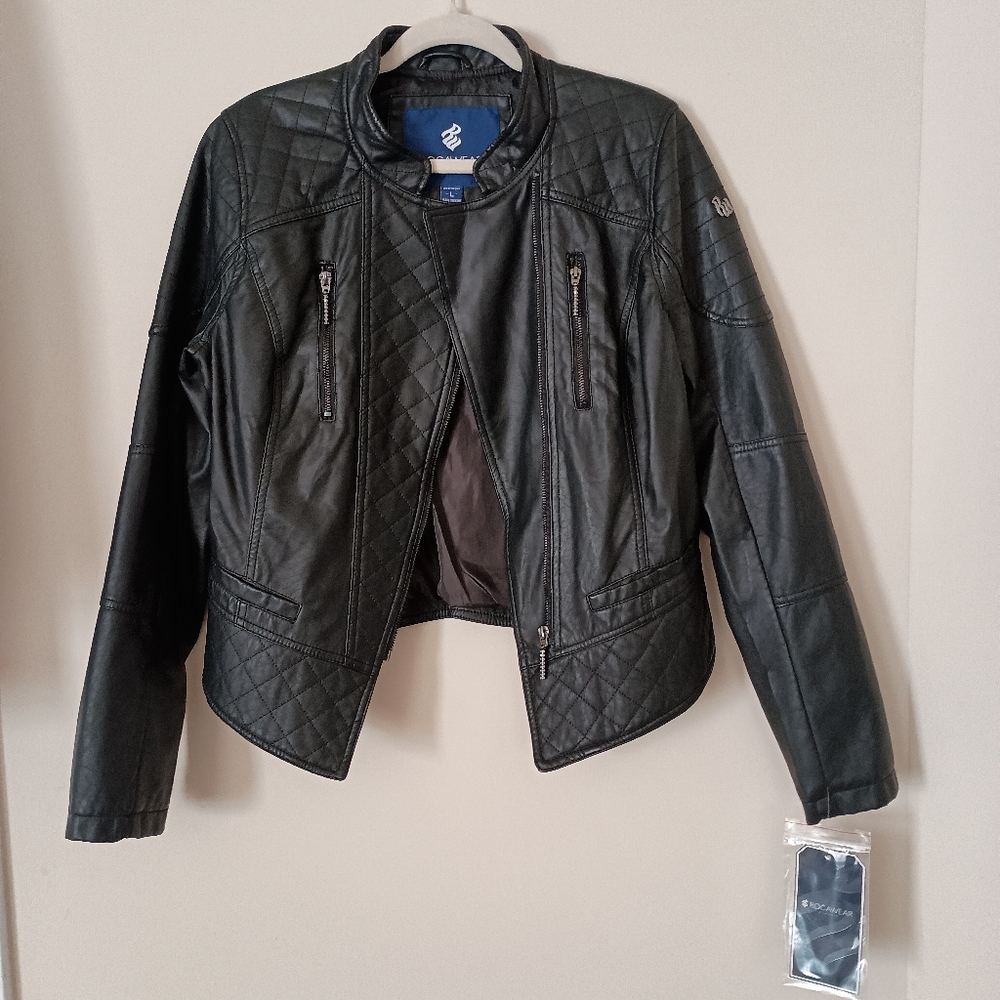 Rocawear Women's Faux‎ Leather Moto Jacket Large Y2K Streetwear Grunge